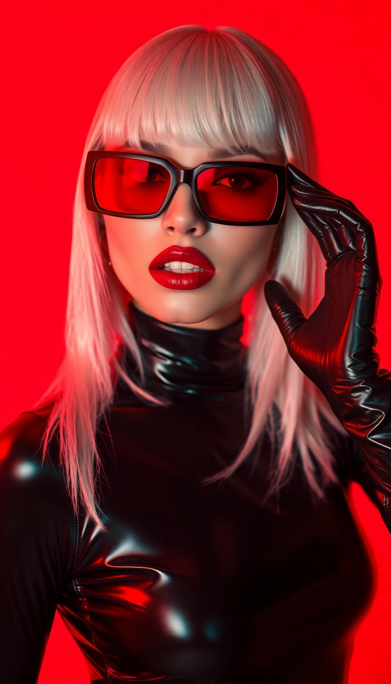 Best Elegant AI Y2K Woman Fashion Model in Black and Red Phone Elegant Background